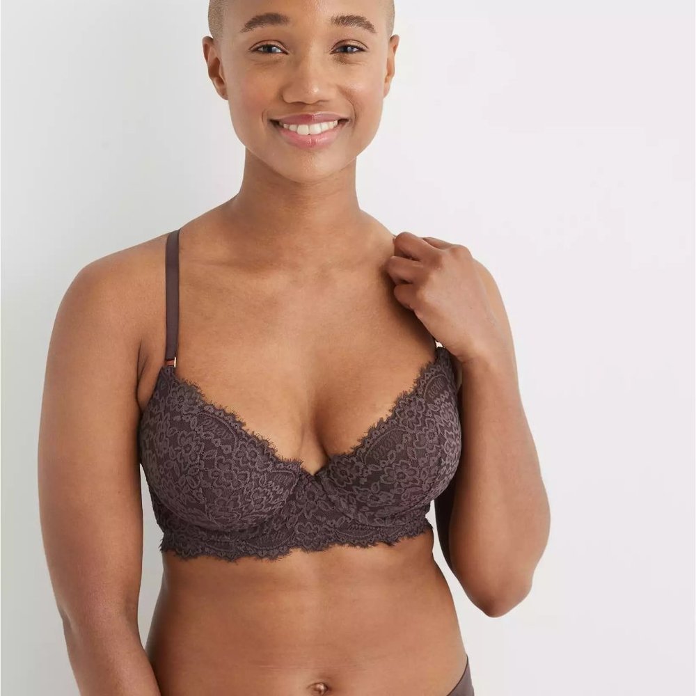 Aerie Real Power Plunge Push Up Eyelash Lace Bra 38DD